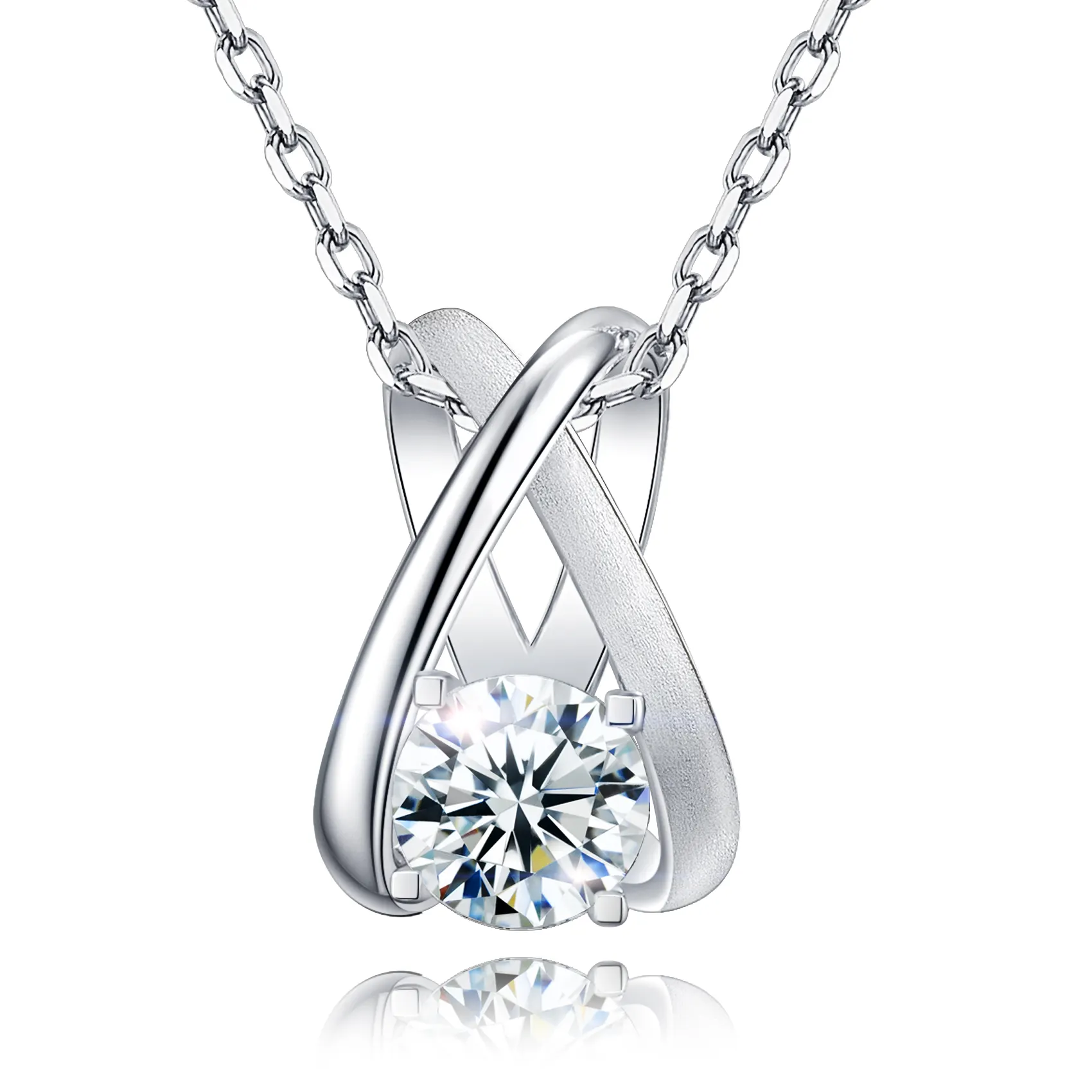 AAA GEMS 18k Gold Plated Moissanite Pendant Necklace Four Prong Set Women Classic Style 1ct Fine Diamond Necklace