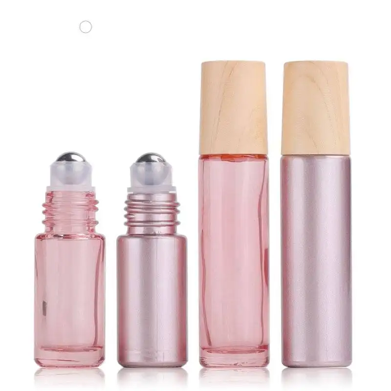 5ml 10ml Roségold Shinny Matte Glass Roll auf ätherische Öl flasche mit Holzmaserung