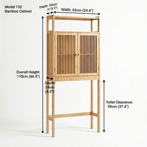 Meuble <span class=keywords><strong>de</strong></span> rangement en bambou pour salle <span class=keywords><strong>de</strong></span> bain, à placer au-dessus des toilettes, gain <span class=keywords><strong>de</strong></span> place, avec portes à lattes et étagère ouverte - Product Image 3