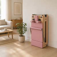 Ensemble Pilates Reformer et Yoga Ajustable avec Haltères Triangulaires en Silicone, Trois Pièces Rose, Équipement de Studio Pilates Pliable en Chêne