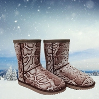 Mode haute qualité femmes hiver chaud antidérapant plat peau de serpent imprimé bottes de neige