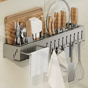 Tempat pisau dapur 304 Stainless Steel, pemegang pisau dapur, pisau dan garpu, rak penyimpanan pisau dan garpu