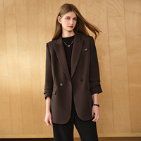 Blazer professionnel pour femme en laine peignée et polyester, double boutonnage, anti-plis, coupe ajustée
