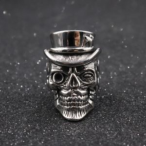 Anillo de Calavera Gótica de Acero Inoxidable <span class=keywords><strong>para</strong></span> Hombre, Estilo Punk Hip Hop, Joyería de Moda, Anillo de Hombre con Cabeza de Fantasma y Sombrero - Product Image 2