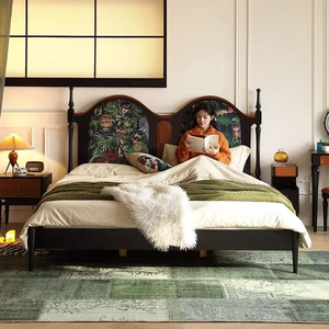 KMJ <strong>Vintage</strong> American Antique Wood Bedroom Furniture Retro King Size Wooden <strong>Bed</strong> <strong>Frame</strong> - Product Image 3