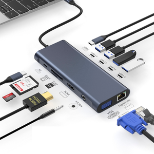 Professional ODM/OEM Factory 12 in 1 Usb Hub HDTV 4K 60Hz VGA 3*USB-A 3.0 2.0 PD 100W Audio Gigabit 1000Mbps Docking Station - Product Image 1