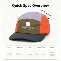 Casquette de camping 5 panneaux en nylon de haute qualité avec logo personnalisé imprimé en sérigraphie, style non structuré, unisexe adulte, printemps automne
