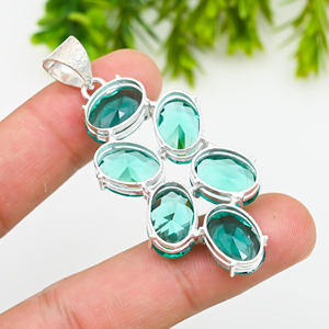 Green Apatite Gemstone <b>Silver</b> Plated Bohemian Fashion Pendant <b>Necklace</b> for <b>Women</b> Party & Engagement Jewelry - Product Image 2