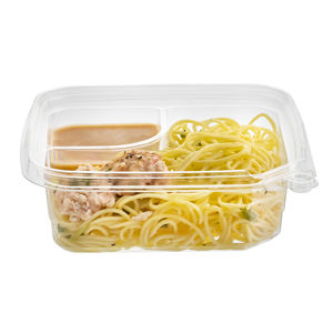 Confiable Marca de Taiwán Material PET 21 OZ Desechable Contenedor de alimentos cuadrado de 2 compartimentos Tamper evidente y reciclable - Product Image 2