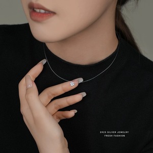 Mermaid Tears Diamond Necklace Women S925 Silver Invisible Fishing Line Clavicle Chain Everyday Wear Geometric Design - Product Image 1