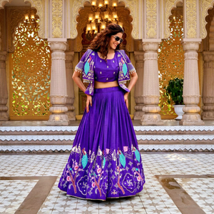 Lehenga Choli traditionnel Pure Vichitra, longueur ras du sol, avec broderies et travail de tharedding lourds, idéal pour les fêtes et les mariages, pour femmes - Product Image 1