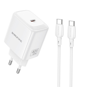BN33 Borofone Fuente ที่ชาร์จ PD 40W พอร์ตเดียว EU PD 3.2 AVS สำหรับ <span class=keywords><strong>iPhone</strong></span> 17เซ็ต USB C เป็นสายเคเบิล Type C - Product Image 1