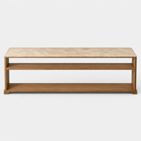 Table console basse de luxe à structure stable avec pieds courbés, base en bois massif et plateau en marbre, pour l'approvisionnement des villas et des gîtes
