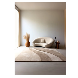 Tapis moderne abstrait beige en laine viscose fait à la main haute pile pour bureau à domicile salon adapté aux enfants différentes tailles 4*6 12 pieds - Product Image 3