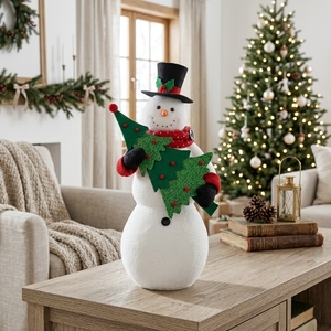 Kawaii Snowman Stuffed Animals Burgundy Small Desktop Nativity Set Christmas Figurines - Product Image 1
