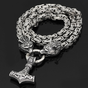 Collar nórdico de <span class=keywords><strong>lobo</strong></span> celta para hombre, colgante de acero inoxidable con cabeza de <span class=keywords><strong>Lobo</strong></span> <span class=keywords><strong>Vikingo</strong></span>, collar de joyería de amuleto Nórdico (KSS377) - Product Image 2