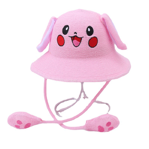 Sombrero de cubo <span class=keywords><strong>Pikachu</strong></span> con <span class=keywords><strong>orejas</strong></span> móviles para niños, sombrero de sol tejido para niños y niñas, sombrero de sol con <span class=keywords><strong>orejas</strong></span> móviles - Product Image 5