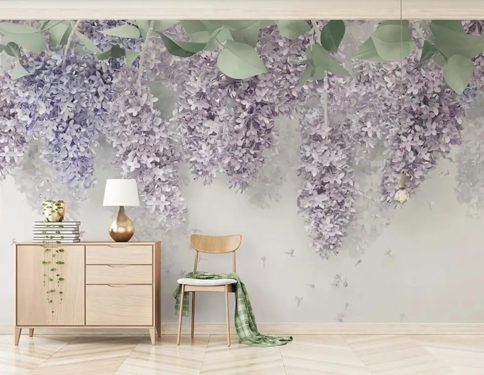 Zhihai Mooie Lavendel Wisteria Bloem 3d Stereo Bloem Trouwzaal Achtergrond Muur Wallpaper Printing Muurschilderingen