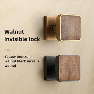 Juego de Cerradura de <span class=keywords><strong>Puerta</strong></span> de Aleación de Zinc con Manija de Madera de Nogal, Cerradura Invisible de un Solo Lado con Bisagra de Cierre Suave Hidráulico Automático - Product Image 4