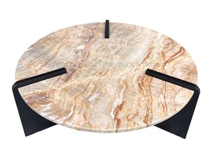 Luxury Round Marble Top <b>Coffee</b> <b>Table</b> with <b>Modern</b> Steel Legs Durable & Eco-Friendly for Home Living Room - Product Image 2