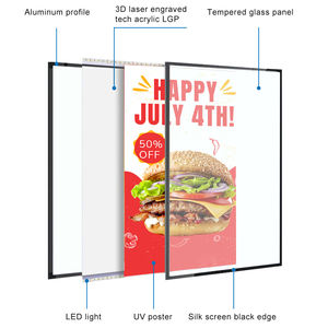 Cadre d'affichage LED rectangulaire pour restaurants, cinémas, produits marketing, boîte lumineuse publicitaire LED, cadre en aluminium, verre trempé, éclairage - Product Image 4