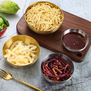 304 Stainless Steel Bowl Set Golden Kimchi Bowl Rice Bowl Fruit Salad Bowl Single Layer <b>Sauce</b> Bowl Party Tableware - Product Image 1