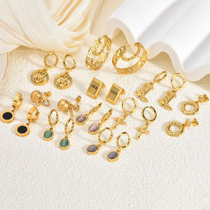 Pendientes de <span class=keywords><strong>Aro</strong></span> Colgantes de Titanio con Diseño de Corazón, Cruz y Ojos de Piedra Natural, Varios Estilos, Joyería de Moda Coreana para Mujer, Venta al por Mayor - Product Image 1