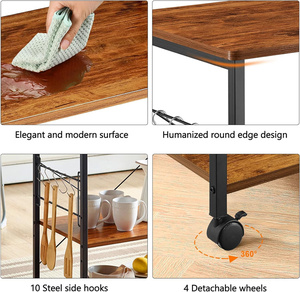 Étagère à micro-ondes à roulettes à 3 niveaux, chariot de cuisine pour micro-ondes avec étagère de rangement en bois - Product Image 2