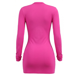 Viviblook J26DS248 Vestido de Fiesta Corto Ajustado de Verano para Mujer, Sexy, de Color Sólido, Manga Larga, Cuello en V Profundo - Product Image 4