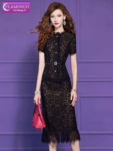Conjunto de Falda y Blusa de Encaje Negro Estilo Sofisticado <span class=keywords><strong>para</strong></span> Mujer Joven, Modelo FMY71329, Traje de Moda <span class=keywords><strong>para</strong></span> Damas - Product Image 1