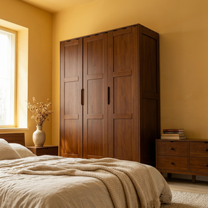 Modern Wooden <b>Wardrobe</b> Shaker Doors Hinged Solid Wood Freestanding <b>Large</b> Capacity Bedroom Furniture Midcentury Design - Product Image 1