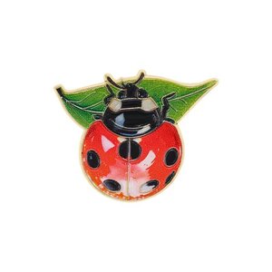 Pin de solapa de metal esmaltado con diseño de mariquita de siete puntos y hoja, estilo moderno y lindo, insignia de insecto - Product Image 2