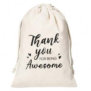 10*15cm Cotton Canvas Drawstring Pouch '<b>Thank</b> <b>You</b>' Wedding Party Favor Bags <b>Cookies</b> Candies Treats Home Decor Gifts Print Logo - Product Image 4