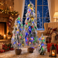 Ensemble de 3 arbres de Noël artificiels floqués pré-éclairés avec 235 lumières LED multicolores blanc chaud, 11 modes, 3FT, 4.5FT, 6FT