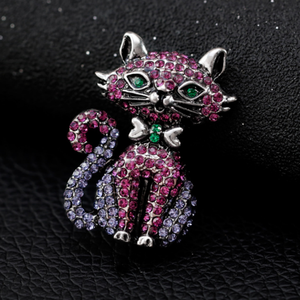 Broche de lujo a la moda, broche de gato con diamantes de imitación, gatito bonito para mujer, flor tetona, fiesta, boda, joyería Animal - Product Image 2