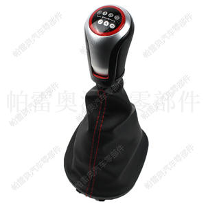 Pomo de palanca de cambios de coche Pareau para Volkswagen Golf 6 Caddy, 6 velocidades, cuero, costuras rojas, diseño ergonómico - Product Image 1