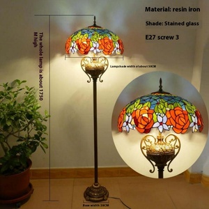 Lampe sur pied LED Tiffany vintage de luxe moderne de 20 pouces, verre teinté, base E27, blanc chaud 3500K, structure en fer, garantie 5 ans - Product Image 6