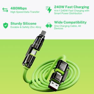 Câble de charge multifonctionnel 4-en-1 240W PD 3.1 en silicone liquide USB A C vers C Lightning 1m 1.5m 2m Câble de charge rapide - Product Image 2