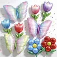 Ballons en aluminium papillon pastel, fleurs de tulipe et marguerite, thème jardin printanier, pour décoration de fête d'anniversaire de filles et de mariage