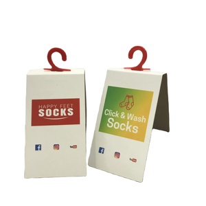 Custom Design Folded Paper hang Tag Sock Tag with Hangercustom Sock Packaging Card Sock Wrap Label Cardboard Tag - Product Image 1