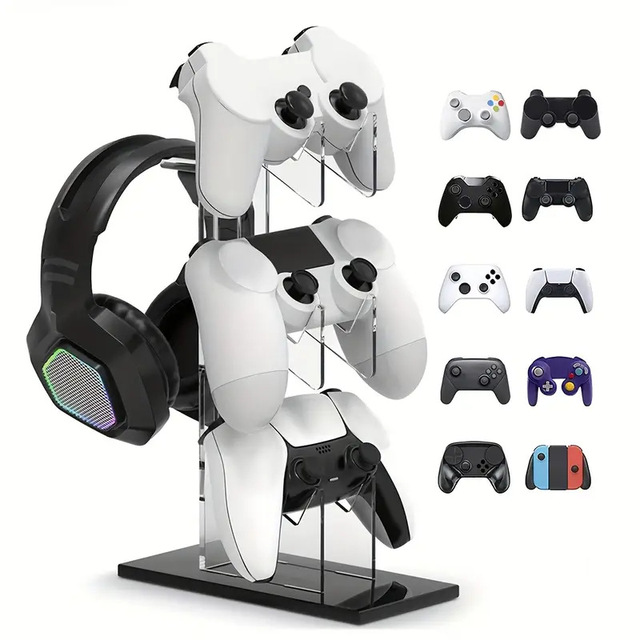 Universal Acrylic 3-Tier Standing Type Controller Holder and Headset Stand for PS4 PS5 Xbox One Switch Gaming Accessories