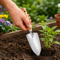 Ensemble d'outils de jardinage professionnels 5 pièces en acier inoxydable, pelle, bêche, fourche, désherbeur robustes avec manche ergonomique en bois pour la plantation