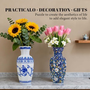 Vase <span class=keywords><strong>puzzle</strong></span> en plastique extra-large, impression 3D UV, finition imitation antique, arrangement floral de bureau haut, pour fleurs fraîches conservées dans l'eau - Product Image 3