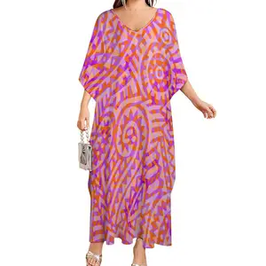 Low Price Custom Tie-dye Polynesian Samoa Print Butterfly Loose Women's Dress Made Of Imitation Cotton