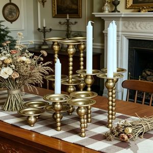 Modern Minimalist Metal <b>Candlestick</b> Gold Beads <b>Tall</b> Candle Holder Home Living Room Tabletop Decoration - Product Image 1