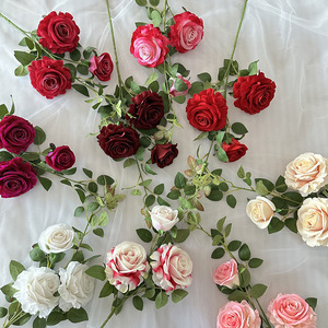 Usine de fleurs artificielles Meiyu Craft, rose artificielle, hibiscus à 3 têtes, décorations de mariage et de maison en soie - Product Image 1