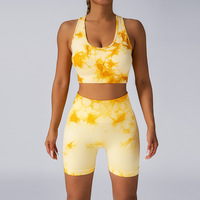 Tie Dye celana Yoga bokong olahraga Fitness Workout legging pendek pinggang tinggi Set Yoga Gym Push up mulus grosir wanita