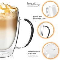 2 Pcs 4pcs 350 MLHaute qualité, réutilisable, résistance aux hautes températures, conception personnalisée, tasses en verre à double paroi avec poignée