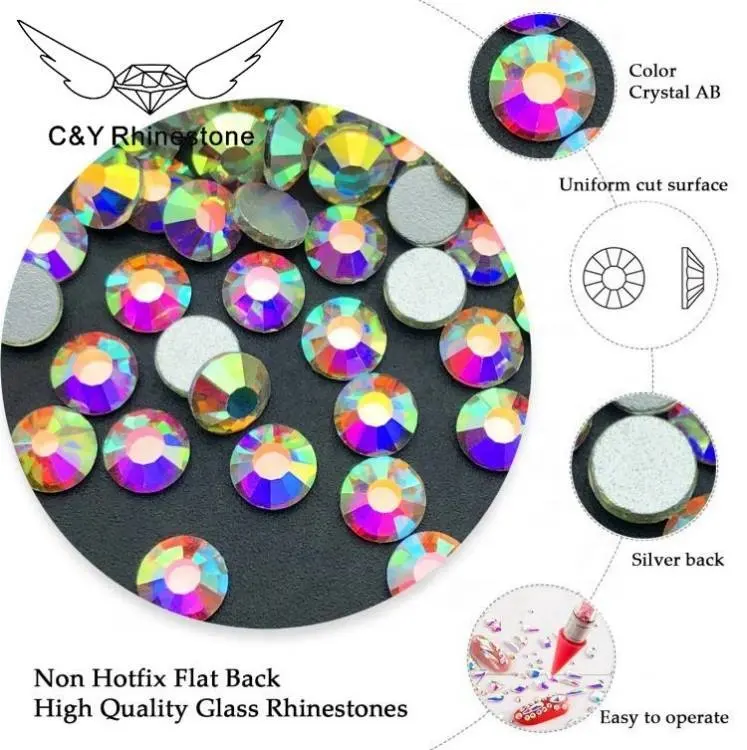 Cy Multicolor Groothandel Nail Plaksteen Steen Glas Flat Terug Non Hot Fix Crystal Ab Steentjes In Bulk