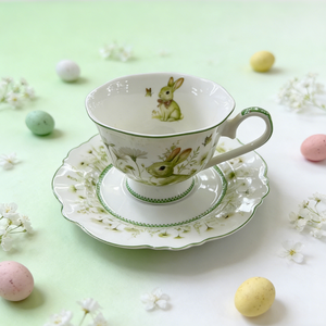 Assiette en porcelaine New Bone China, motif <span class=keywords><strong>Prairie</strong></span> <span class=keywords><strong>Verte</strong></span> de Pâques, avec lapin et fleurs sauvages de printemps - Product Image 6